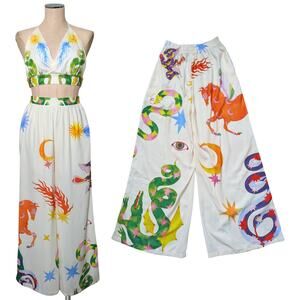 Fashion Statement Trendy Zodiac Snake Boho Animal Print Outfit Set Pants S